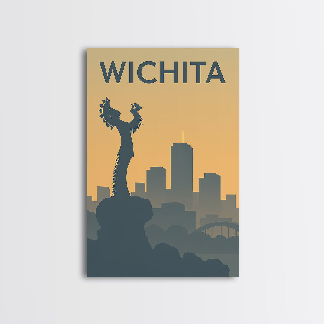 Wichita Kansas Travel Poster, Canvas Print, Sunset Skyline Wall Art, Wichita Art Print, Vintage Travel Art, Vintage Travel Print, Wall Art