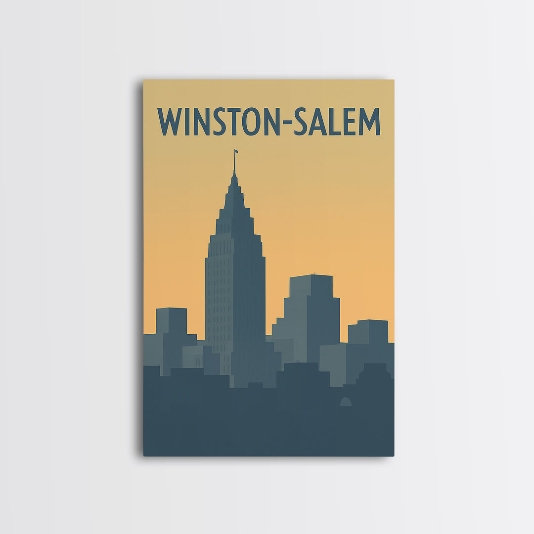 Winston Salem Travel Poster, Framed Canvas Print, Minimalist Retro Wall Art, Winston Salem Travel Art, City Art Print, Travel Art Print