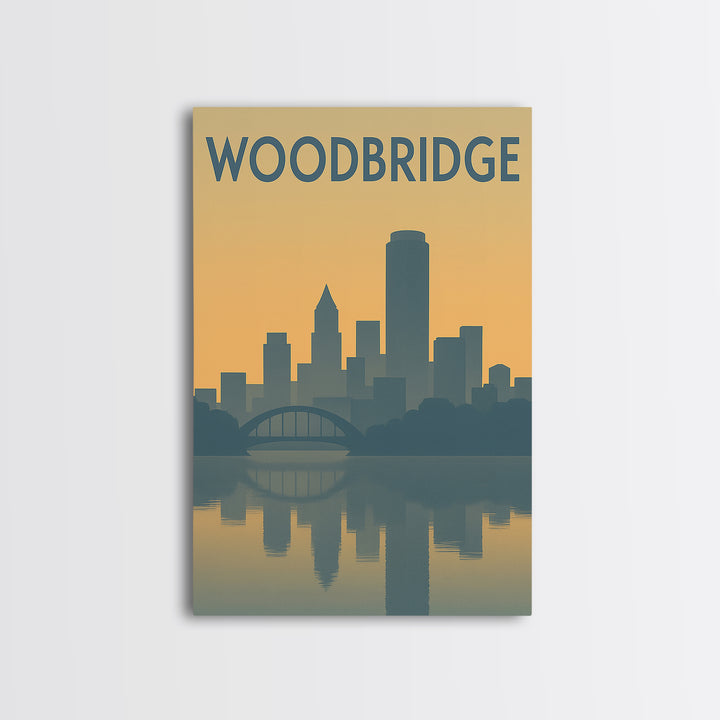 Woodbridge Virginia Travel Poster, Canvas Print, Sunset Skyline Wall Art, Woodbridge Art Print, Retro Travel Print, Mid Century Wall Art