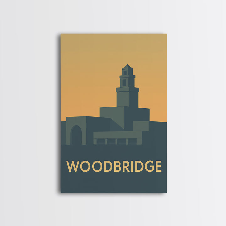 Woodbridge Travel Poster, Framed Canvas Print, Mid Century Travel Art, Woodbridge City Art, City Travel Prints, Vintage City Art