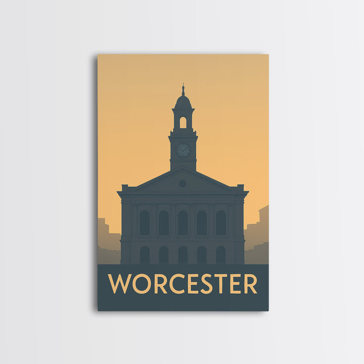 Worcester Massachusetts Travel Poster, Canvas Print, Mid Century Travel Art, Worcester Poster Print, Modern Wall Decor, Home Office Decor