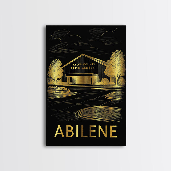 Abilene Travel Poster, Framed Canvas Print, Elegant Gold City Art, Abilene Art Print, Vintage Travel Print, Fine Art Print, City Art Print