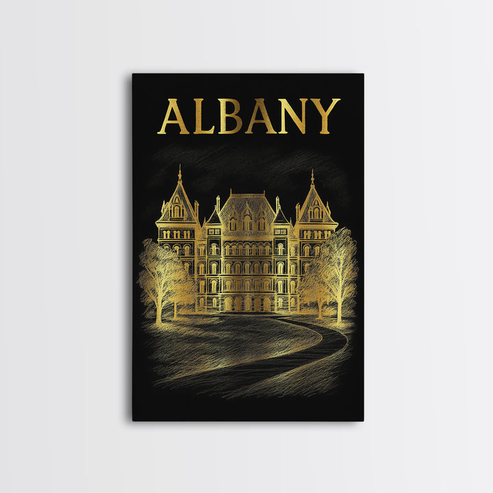 Albany New York Travel Poster, Canvas Print, Elegant Gold City Art, Albany Poster Print, Wanderlust Decor, Retro Travel Print, Travel Art