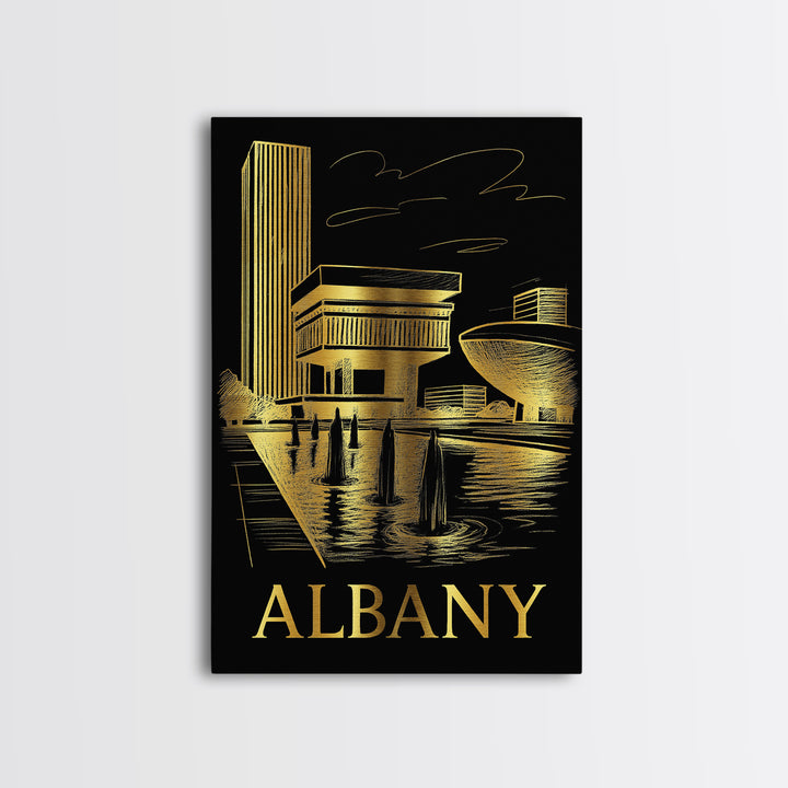 Albany Travel Poster, Canvas Print, Black And Gold Line Art, Albany Wall Art, Travel Poster Set, Vintage City Art, Gift For Travelers