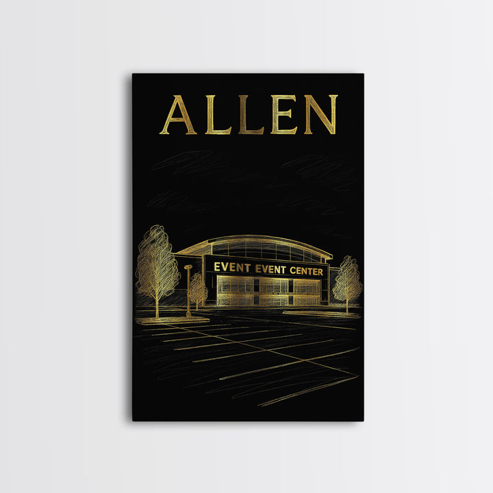 Allen Texas Travel Poster, Canvas Print, Gold Sketch Wall Art, Allen City Art, Gift For Travelers, Eclectic Wall Decor, Travel Art Print