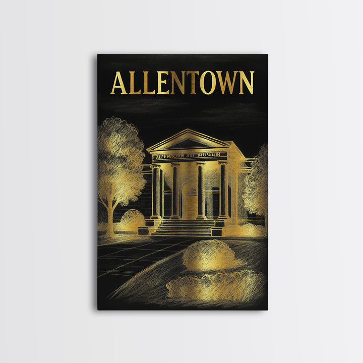 Allentown Pennsylvania Travel Poster, Canvas Print, Elegant Gold City Art, Allentown Travel Art, Living Room Wall Art, Vintage City Poster