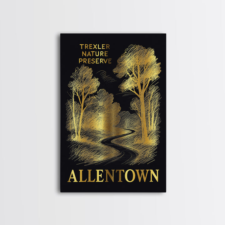 Allentown Travel Poster, Framed Canvas Print, Gold Sketch Wall Art, Allentown Wall Art, Mid Century Wall Art, Vintage Travel Print
