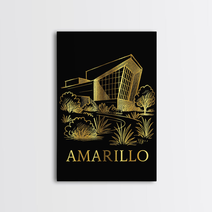 Amarillo Travel Poster, Framed Canvas Print, Gold Sketch Wall Art, Amarillo Travel Art, Home Office Decor, Fine Art Print, Poster Print