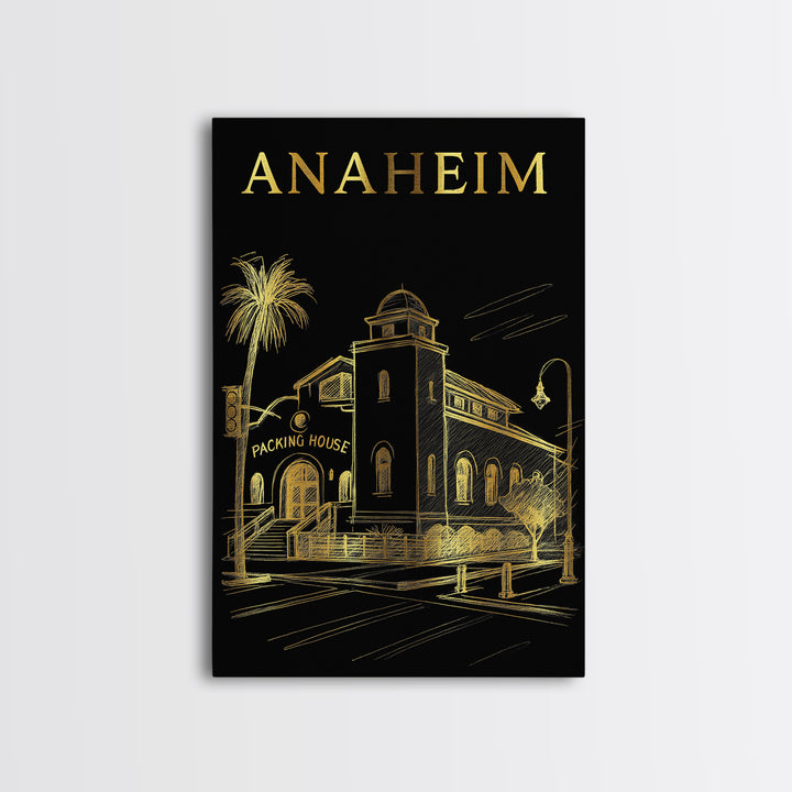 Anaheim California Travel Poster, Canvas Print, Elegant Gold City Art, Anaheim Art Print, Office Decor, Travel Wall Decor, Fine Art Print