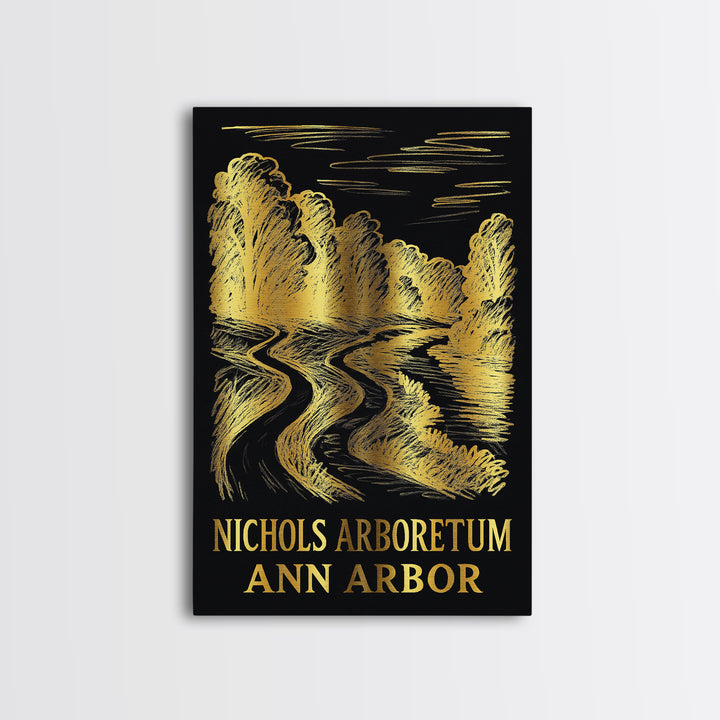 Ann Arbor Travel Poster, Framed Canvas Print, Dark Background Poster Art, Ann Arbor Wall Art, Home Office Decor, Modern Wall Decor