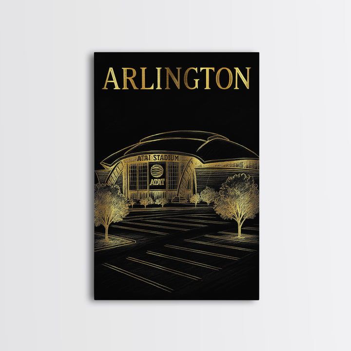Arlington Texas Travel Poster, Canvas Print, Black And Gold Line Art, Arlington Wall Art, City Art Print, Wall Art, Fine Art Print