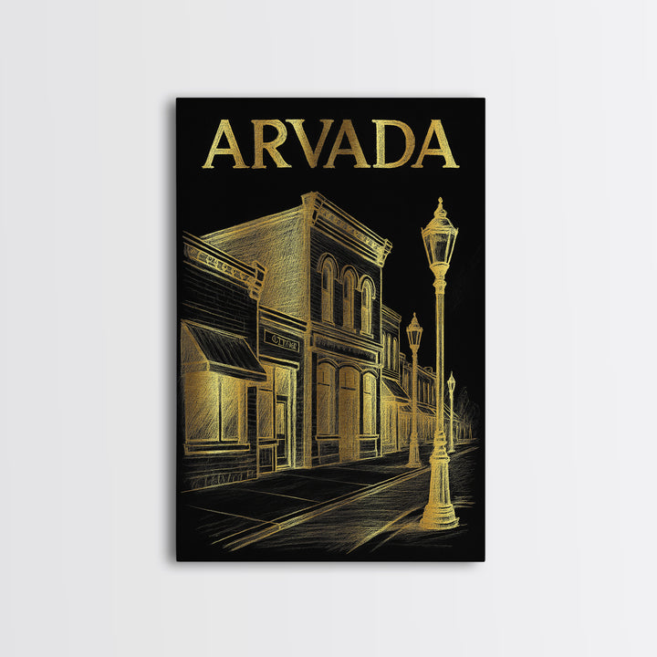 Arvada Colorado Travel Poster, Canvas Print, Black And Gold Line Art, Arvada Travel Art, Travel Art Print, Home Office Decor, Travel Prints