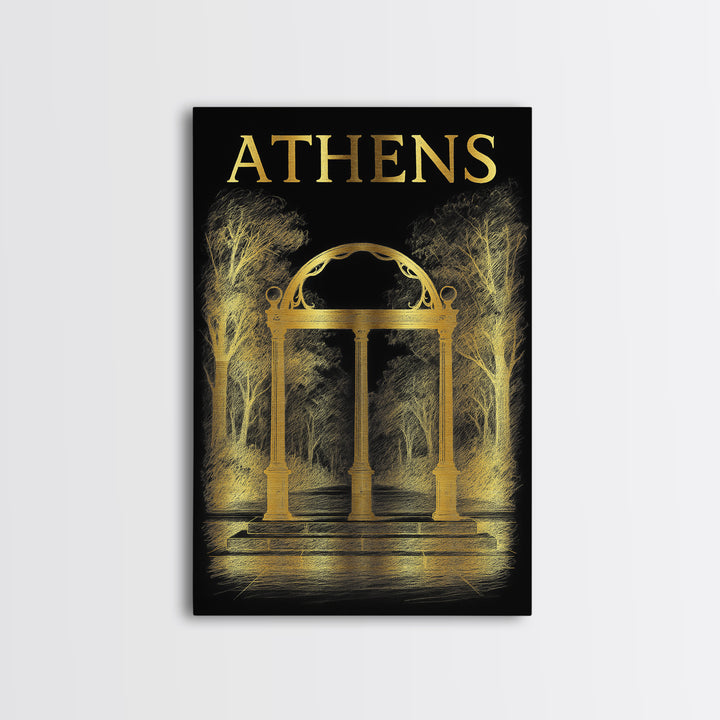 Athens Georgia Travel Poster, Canvas Print, Dark Background Poster Art, Athens Art Print, Mid Century Wall Art, Wall Decor, Travel Art Print