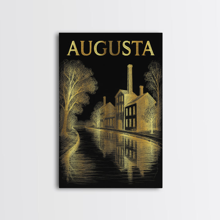 Augusta Georgia Travel Poster, Canvas Print, Elegant Gold City Art, Augusta Print, Watercolor Skyline Art, Travel Poster Set
