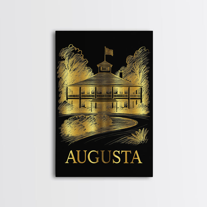 Augusta Travel Poster, Framed Canvas Print, Gold Sketch Wall Art, Augusta City Art, Wanderlust Decor, Travel Poster Art, Modern Wall Decor