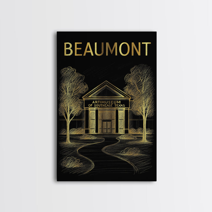 Beaumont Texas Travel Poster, Canvas Print, Gold Sketch Wall Art, Beaumont City Art, Wall Art, Travel Art Print, Wanderlust Decor