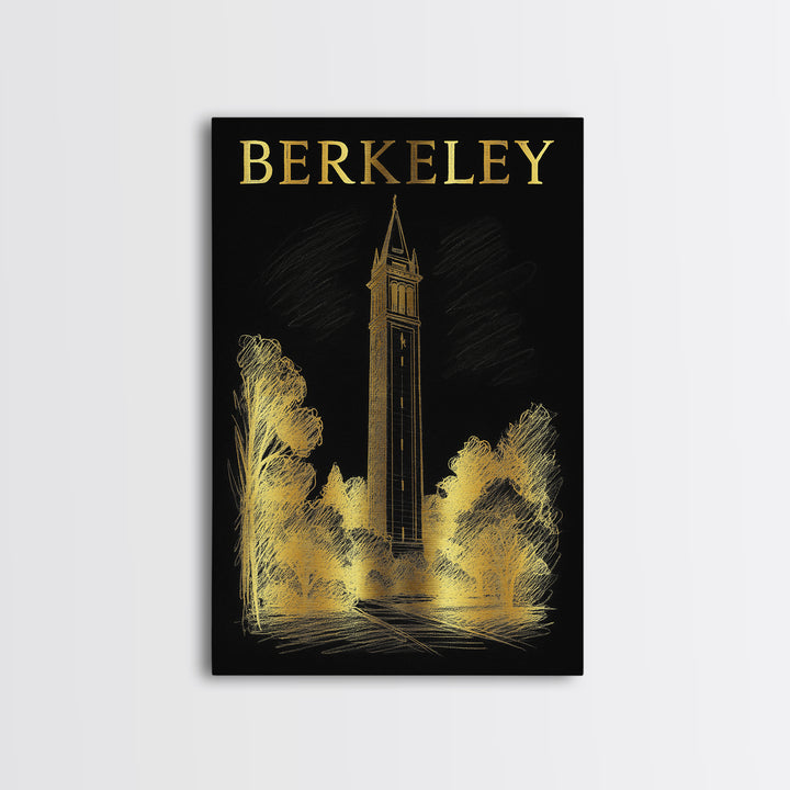 Berkeley California Travel Poster, Canvas Print, Black And Gold Line Art, Berkeley Wall Art, Retro Travel Print, Travel Poster Set