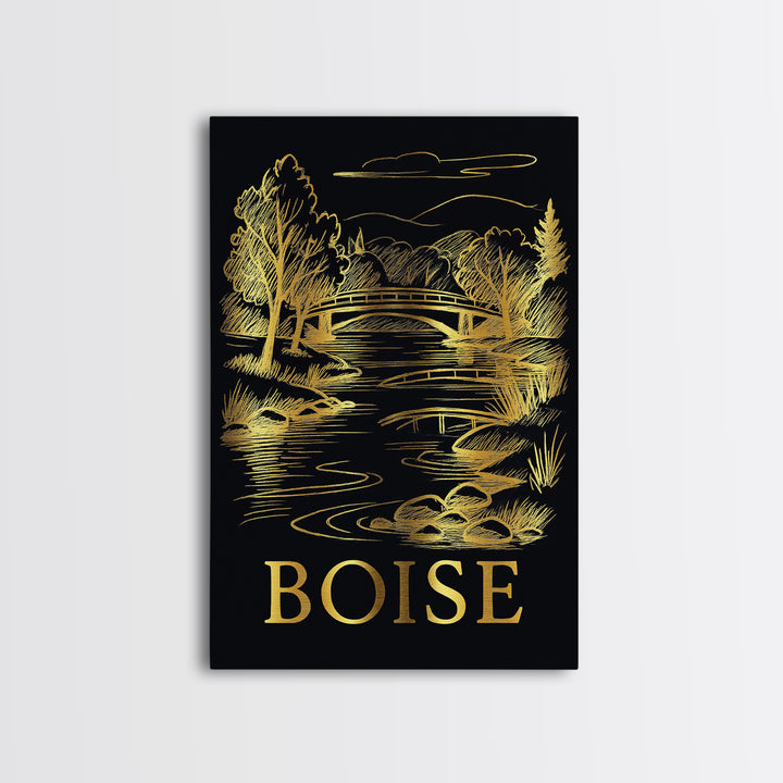 Boise Travel Poster, Canvas Print, Dark Background Poster Art, Boise Poster Print, Travel Wall Decor, Living Room Wall Art, Art Print