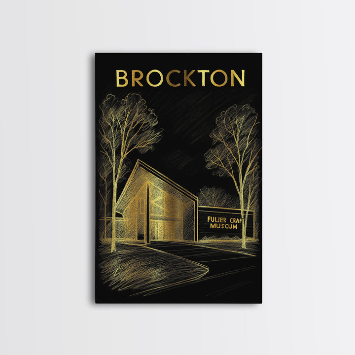 Brockton Massachusetts Travel Poster, Canvas Print, Elegant Gold City Art, Brockton City Art, Mid Century Wall Art, Vintage Travel Print