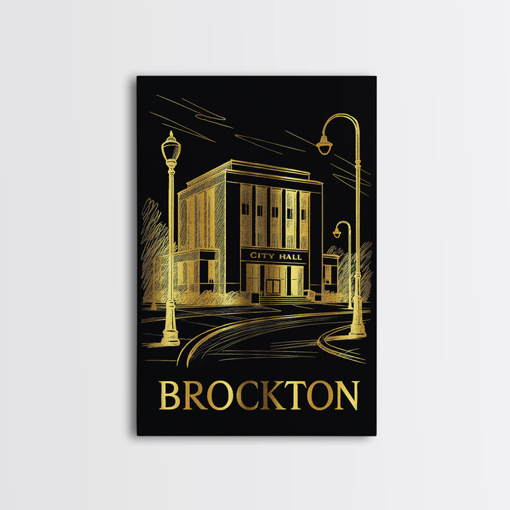 Brockton Travel Poster, Framed Canvas Print, Dark Background Poster Art, Brockton Travel Art, Mid Century Wall Art, Home Office Decor