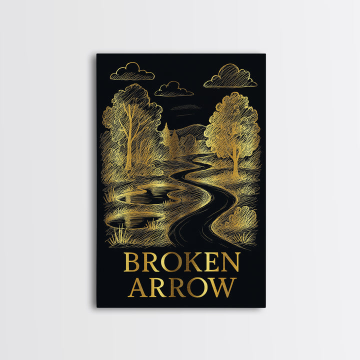 Broken Arrow Oklahoma Travel Poster, Canvas Print, Black And Gold Line Art, Broken Arrow Poster Print, City Travel Prints, Fine Art Print
