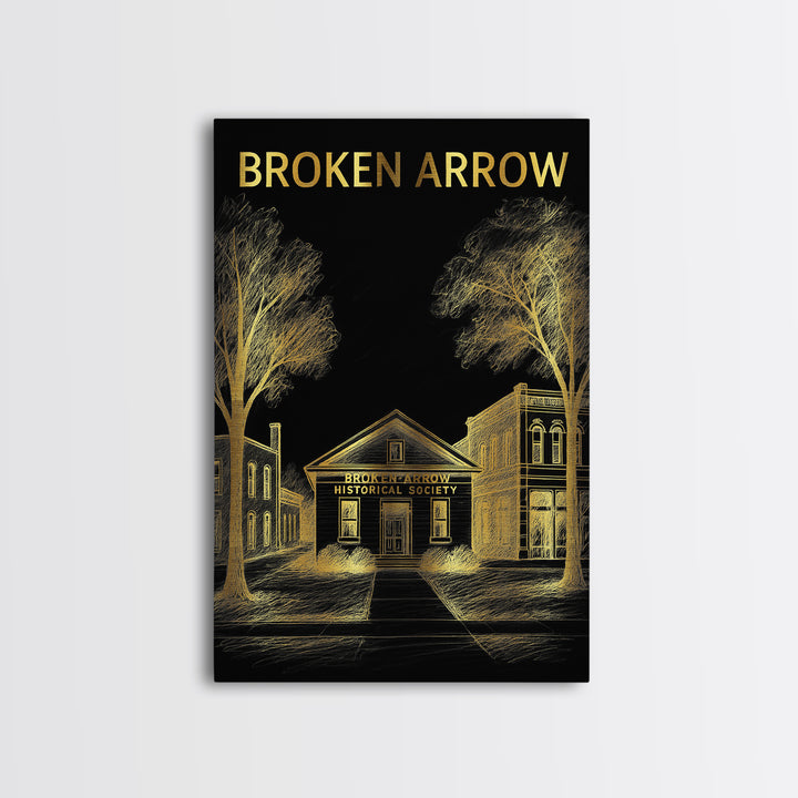 Broken Arrow Travel Poster, Canvas Print, Black And Gold Line Art, Broken Arrow Travel Art, Travel Wall Decor, City Travel Prints