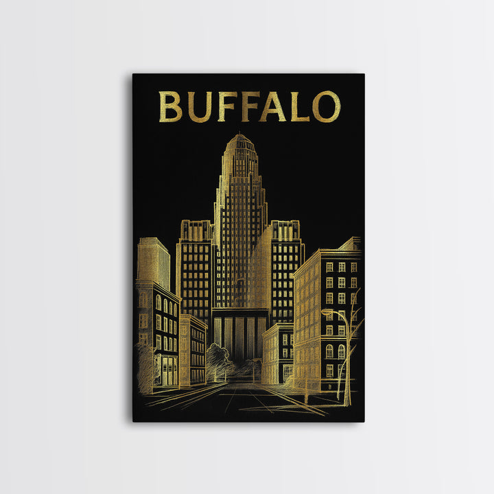 Buffalo New York Travel Poster, Canvas Print, Dark Background Poster Art, Buffalo Travel Art, Travel Poster Art, Wall Decor, Fine Art Print