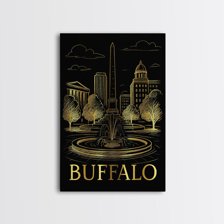 Buffalo Travel Poster, Framed Canvas Print, Dark Background Poster Art, Buffalo City Art, Home Office Decor, City Art Print, Travel Gift