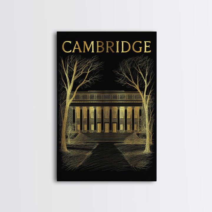 Cambridge Massachusetts Travel Poster, Canvas Print, Gold Sketch Wall Art, Cambridge Poster Print, Wall Decor, Travel Print, Poster Art