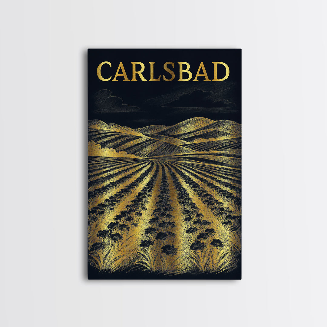 Carlsbad California Travel Poster, Canvas Print, Dark Background Poster Art, Carlsbad City Art, City Travel Prints, Eclectic Wall Decor