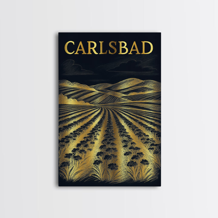Carlsbad California Travel Poster, Canvas Print, Dark Background Poster Art, Carlsbad City Art, City Travel Prints, Eclectic Wall Decor
