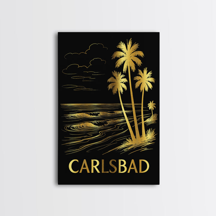 Carlsbad Travel Poster, Framed Canvas Print, Elegant Gold City Art, Carlsbad Art Print, Home Office Decor, City Travel Prints, Wall Art
