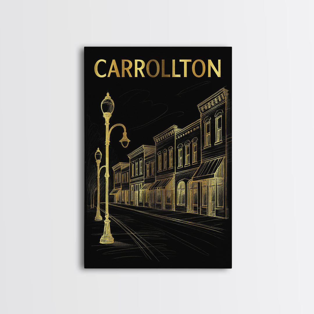 Carrollton Texas Travel Poster, Canvas Print, Gold Sketch Wall Art, Carrollton City Art, Travel Wall Art, Travel Poster Art, Office Decor