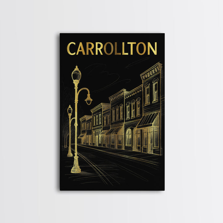 Carrollton Texas Travel Poster, Canvas Print, Gold Sketch Wall Art, Carrollton City Art, Travel Wall Art, Travel Poster Art, Office Decor