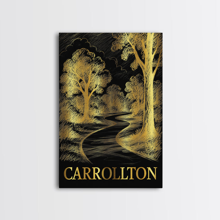 Carrollton Travel Poster, Canvas Print, Elegant Gold City Art, Carrollton Poster Print, City Art Print, Travel Wall Art, Home Office Decor