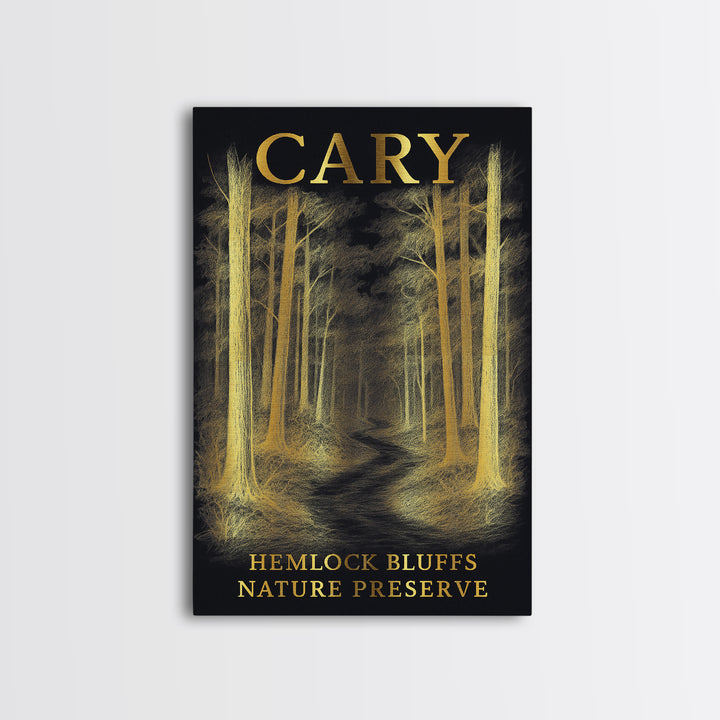 Cary North Carolina Travel Poster, Canvas Print, Black And Gold Line Art, Cary Travel Art, Vintage City Art, Travel Art Print, Wall Art