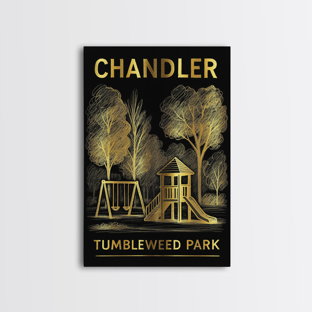 Chandler Arizona Travel Poster, Framed Canvas Print, Elegant Gold City Art, Chandler Travel Art, Retro Travel Print, Eclectic Wall Decor
