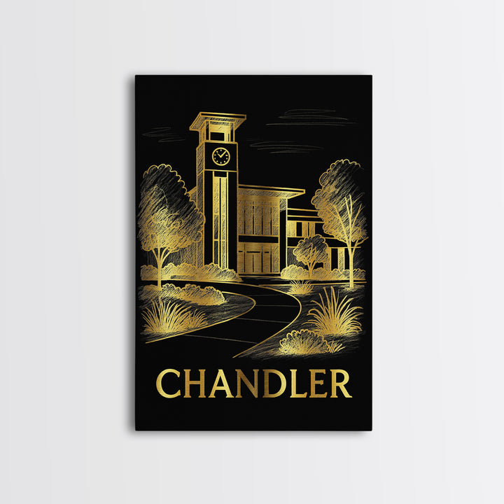 Chandler Travel Poster, Canvas Print, Elegant Gold City Art, Chandler Travel Art, Home Office Decor, Travel Poster Set, City Travel Prints