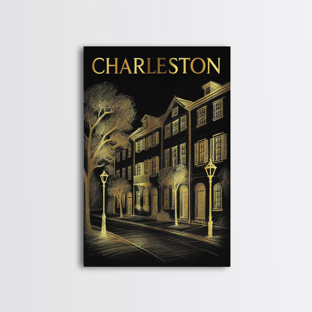 Charleston South Carolina Travel Poster, Canvas Print, Dark Background Poster Art, Charleston Art Print, Wall Art, Gift For Travelers