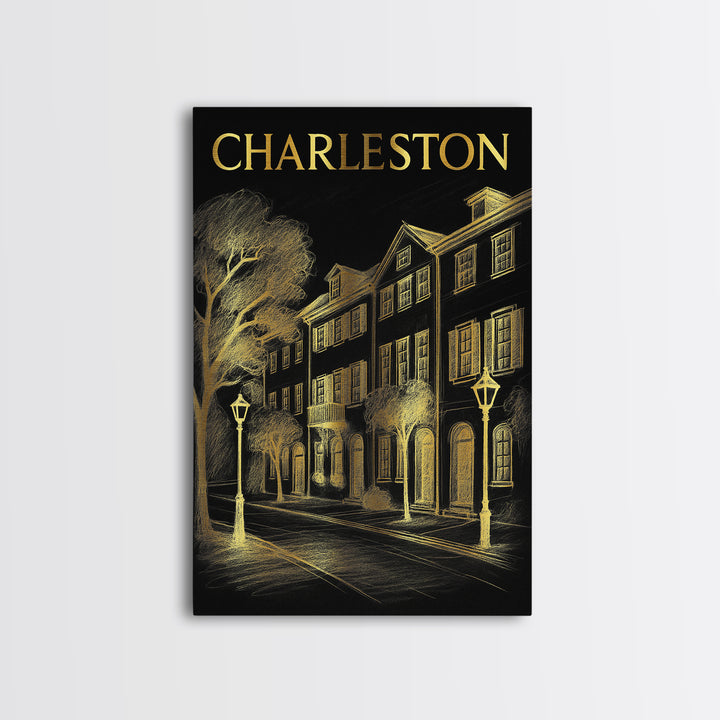 Charleston South Carolina Travel Poster, Canvas Print, Dark Background Poster Art, Charleston Art Print, Wall Art, Gift For Travelers