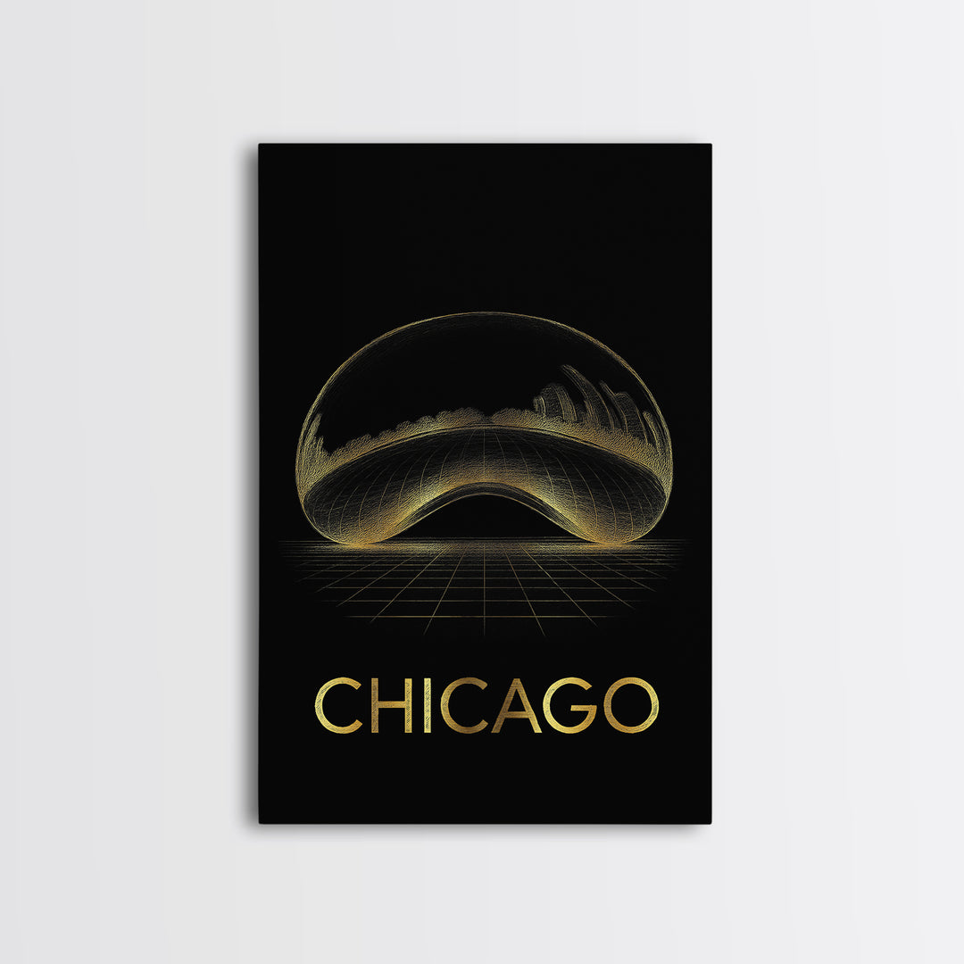 Chicago Travel Poster, Canvas Print, Gold Sketch Wall Art, Chicago Travel Art, Travel Art Print, Vintage Travel Art, Fine Art Print