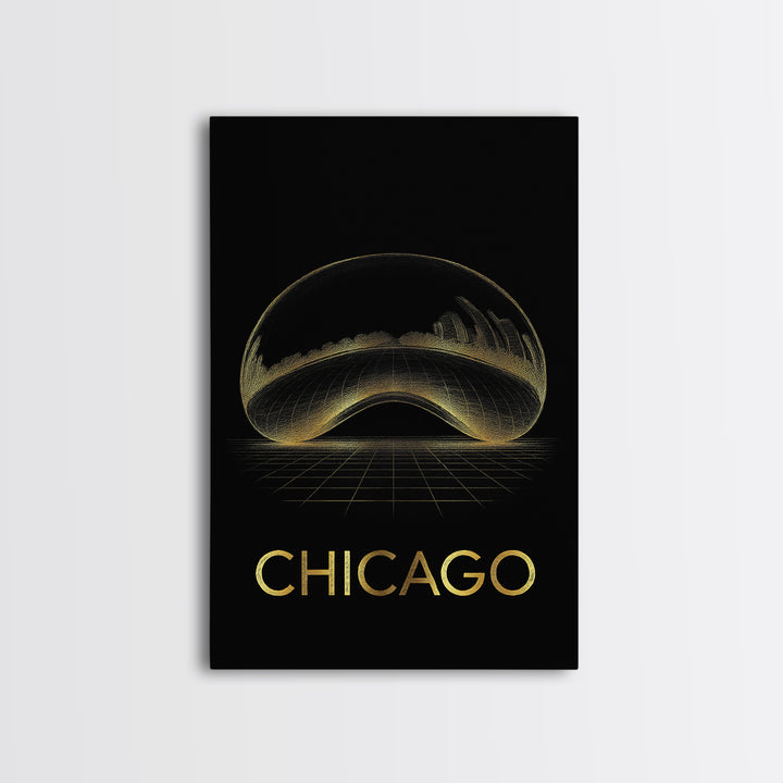 Chicago Travel Poster, Canvas Print, Gold Sketch Wall Art, Chicago Travel Art, Travel Art Print, Vintage Travel Art, Fine Art Print