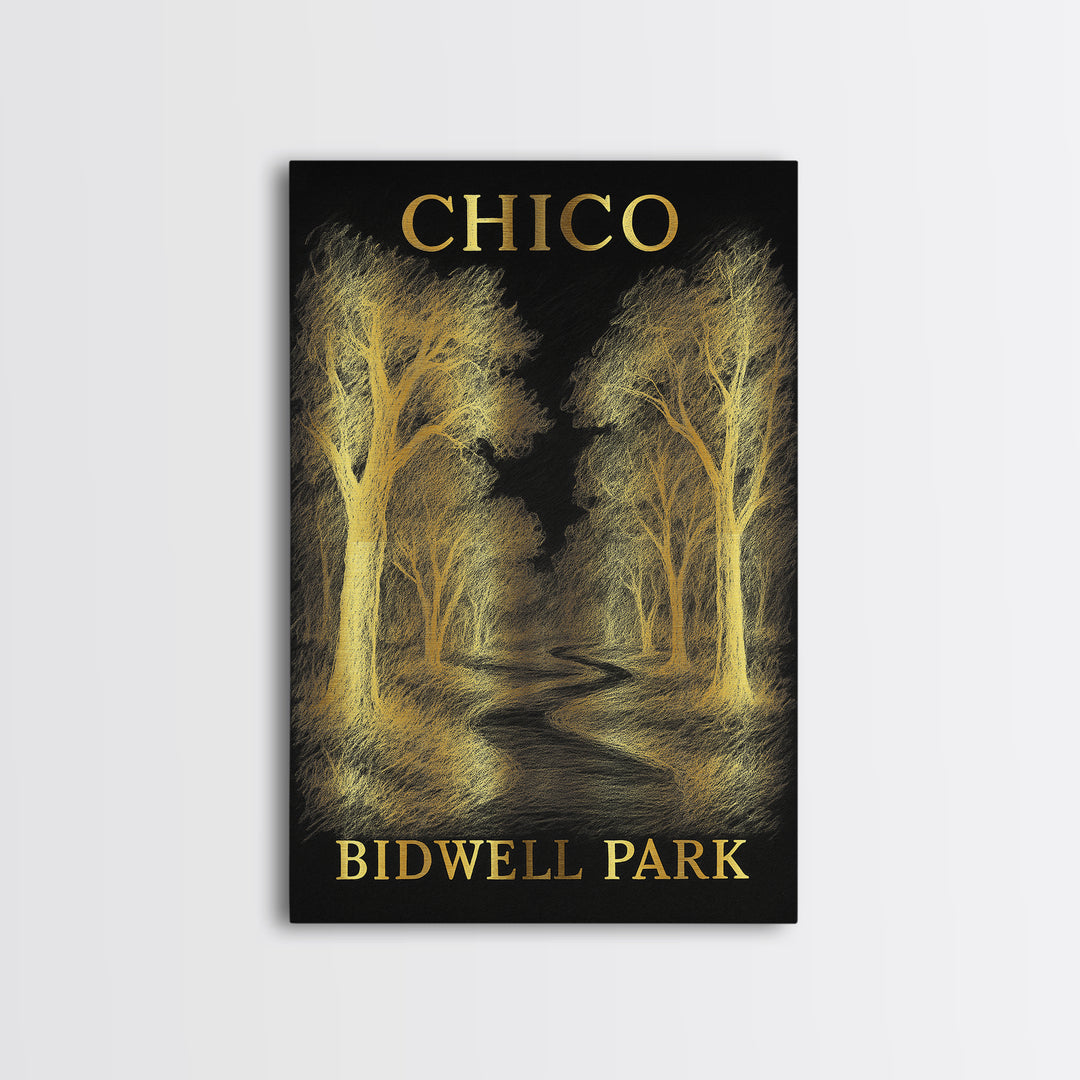 Chico California Travel Poster, Canvas Print, Black And Gold Line Art, Chico Wall Art, Wall Art, Vintage Travel Print, Travel Wall Art