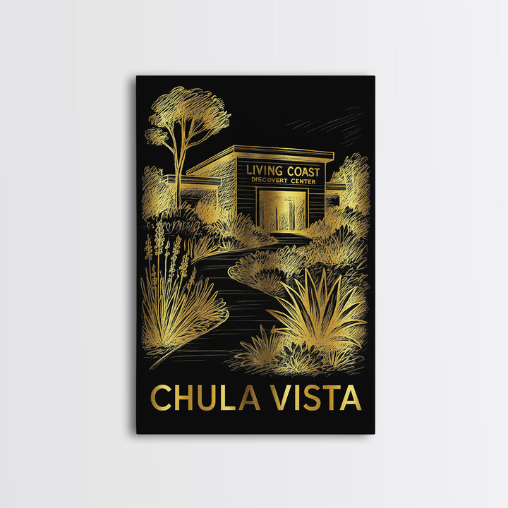Chula Vista Travel Poster, Canvas Print, Black And Gold Line Art, Chula Vista Art Print, City Art Print, Mid Century Wall Art, Design 2