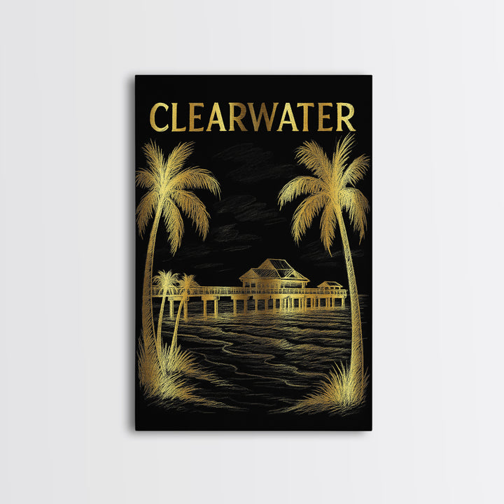 Clearwater Florida Travel Poster, Canvas Print, Dark Background Poster Art, Clearwater Poster Print, City Illustration, Vintage City Art