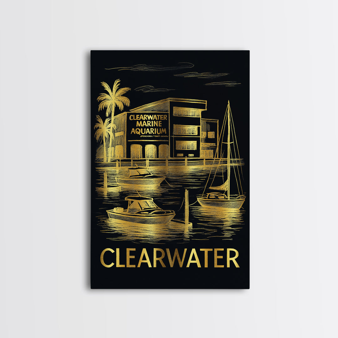 Clearwater Travel Poster, Canvas Print, Dark Background Poster Art, Clearwater Wall Art, Travel Wall Decor, City Travel Prints