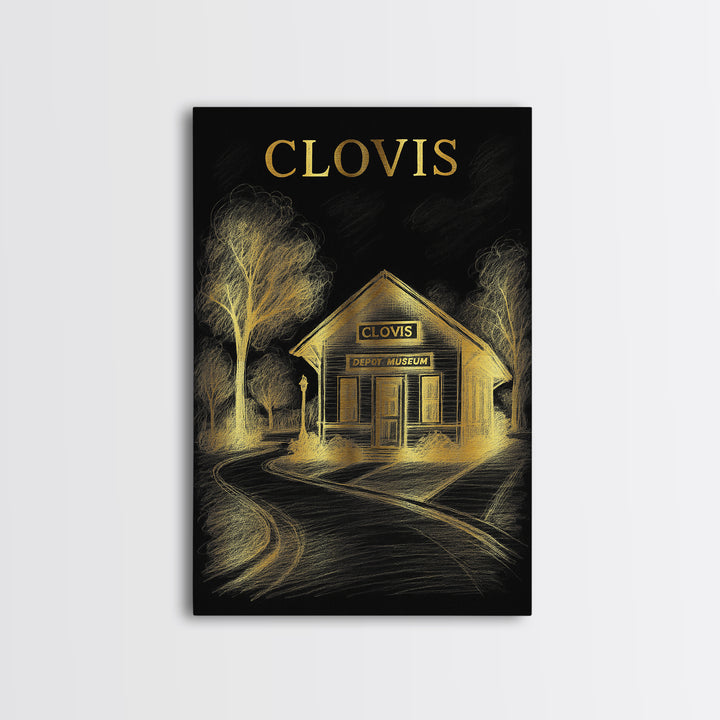 Clovis California Travel Poster, Canvas Print, Black And Gold Line Art, Clovis Poster Print, Wall Decor, Travel Wall Art, Wall Art