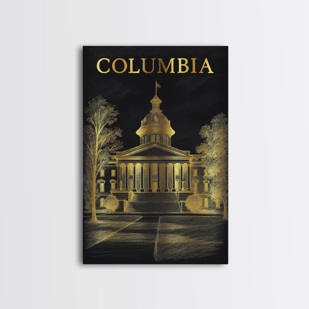 Columbia South Carolina Travel Poster, Canvas Print, Dark Background Poster Art, Columbia Poster Print, Travel Art Print, Wall Art