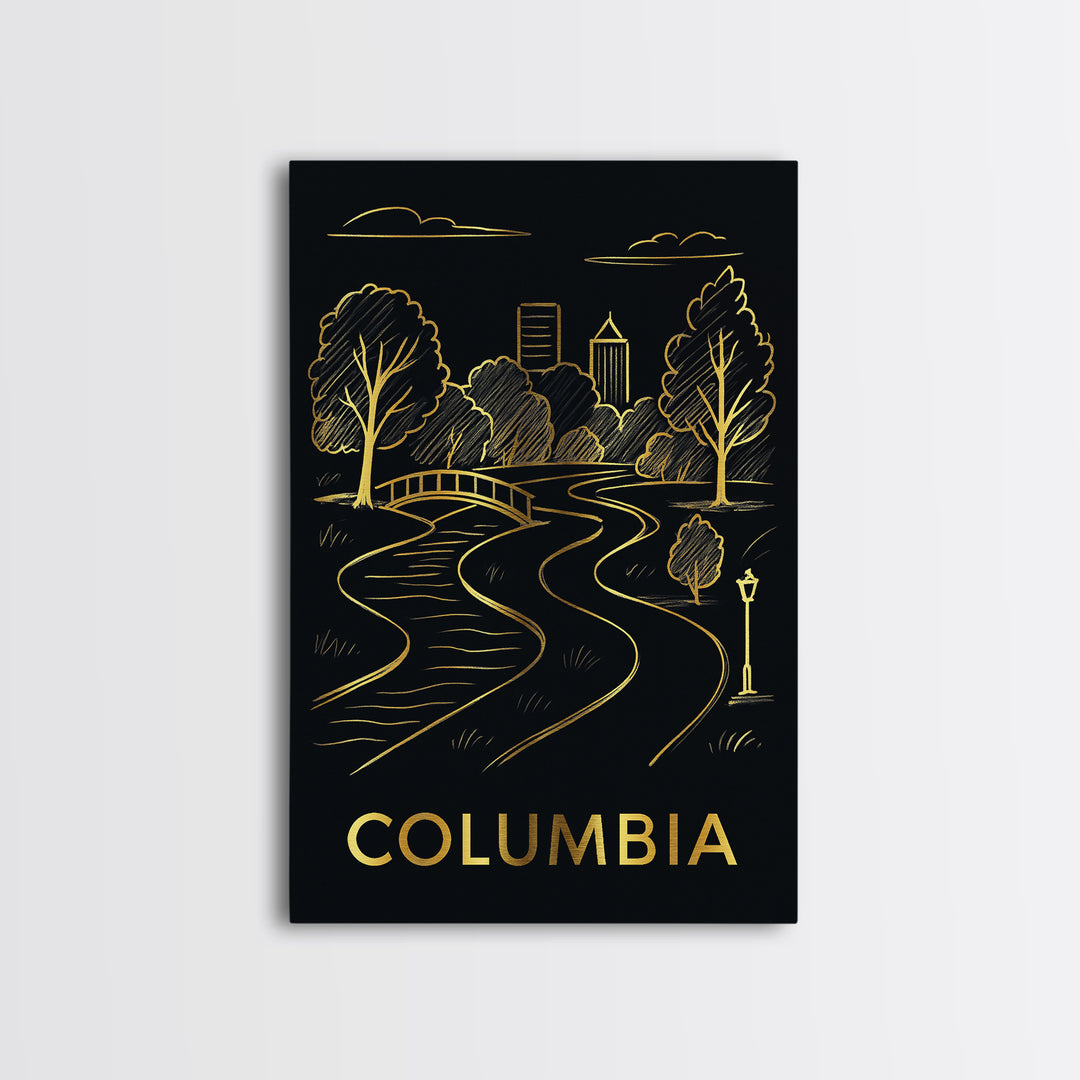 Columbia Travel Poster, Framed Canvas Print, Dark Background Poster Art, Columbia Travel Art, Living Room Wall Art, Vintage Travel Print