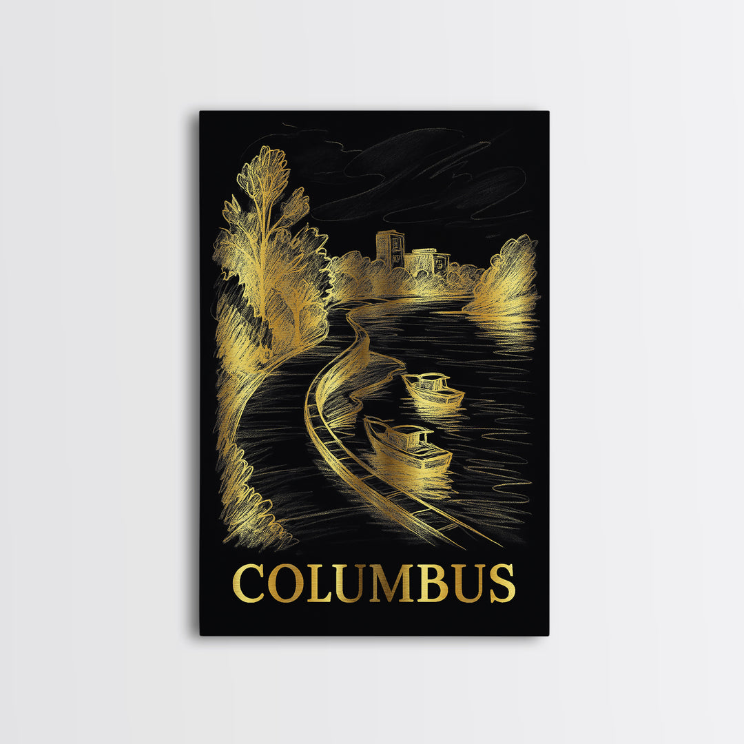 Columbus Travel Poster, Canvas Print, Dark Background Poster Art, Columbus Wall Art, Vintage Travel Art, Vintage Travel Print, Design 3